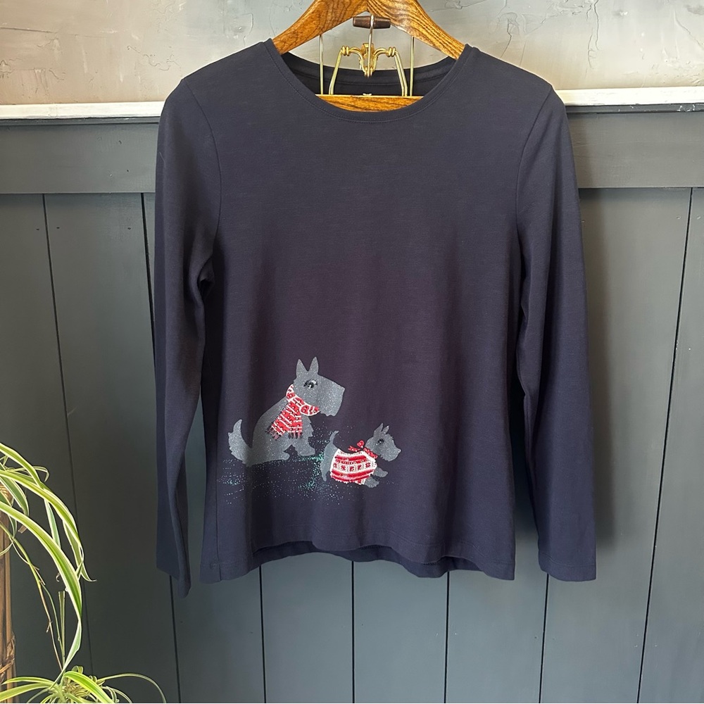 Talbots Navy Scottie Dogs & Snow Cotton Women's Top‎ size Medium